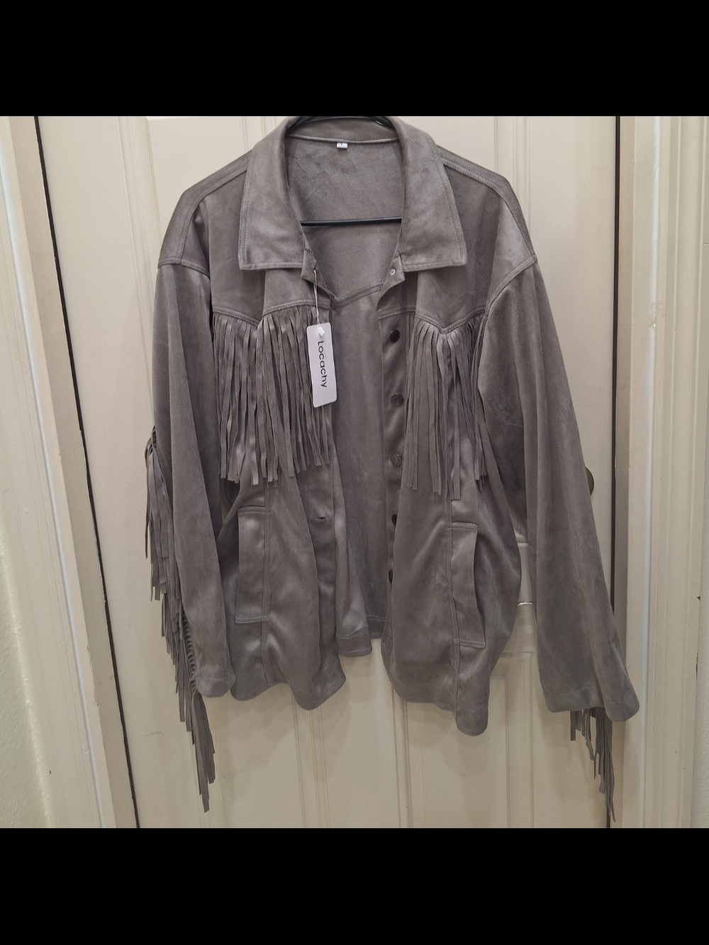 Gray Suede Fringe Jacket - Women